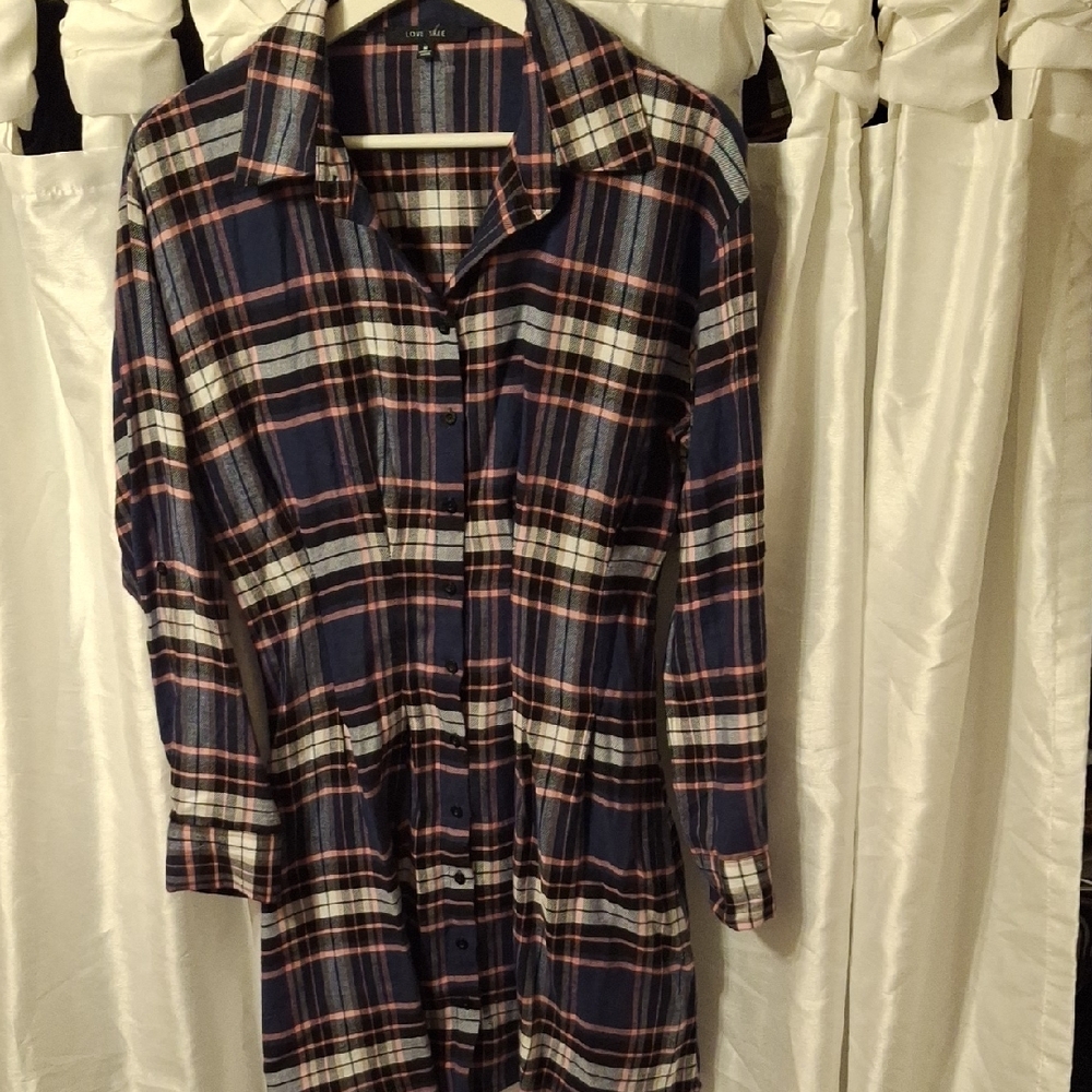 Love Tree Navy and Pink Plaid Dress Med